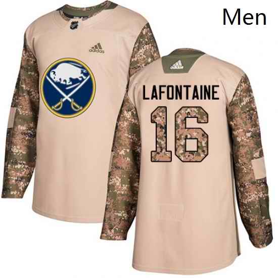 Mens Adidas Buffalo Sabres 16 Pat Lafontaine Authentic Camo Veterans Day Practice NHL Jersey